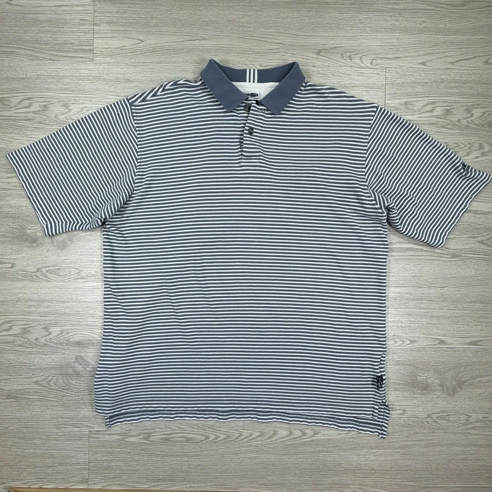 Adidas Men's Large Blue Striped Climalite Golf Polo Shirt Performance Athletic